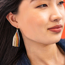 Load image into Gallery viewer, Audrey Vertical Stripe Petite Beaded Fringe Earrings Desert