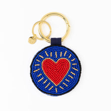 Load image into Gallery viewer, Kelsey Evil Eye Seed Bead Bag Charm Key Ring Royal Blue