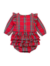 Load image into Gallery viewer, Baby Girls Tis The Season Plaid Long Sleeve Ruffle Trim Bubble Romper