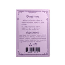 Load image into Gallery viewer, Paper Soap – Lavender Honey Scent, Travel Size, 50 Sheets