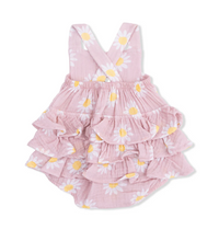 Load image into Gallery viewer, Pink Daisy Organic Cotton Muslin Baby Girl Ruffle Sunsuit by Angel Dear