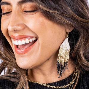 Claire Ombre Beaded Fringe Earrings Black