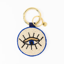 Load image into Gallery viewer, Kelsey Evil Eye Seed Bead Bag Charm Key Ring Royal Blue Wholesale
