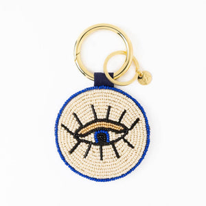 Kelsey Evil Eye Seed Bead Bag Charm Key Ring Royal Blue Wholesale