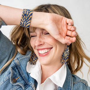 Brooklyn Tiger Print Beaded Stretch Bracelet Navy