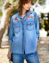 Load image into Gallery viewer, “Happy Place” Embroidered Denim Shirt
