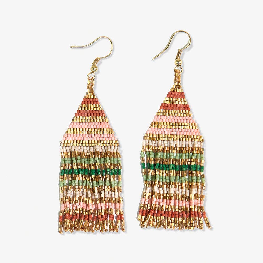 Lexie Horizontal Gold Lines Beaded Fringe Earrings Desert Wholesale
