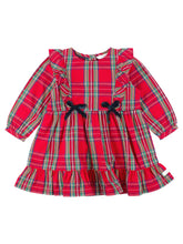 Load image into Gallery viewer, Girls Tis The Season Plaid Ruffle Bow Dress
