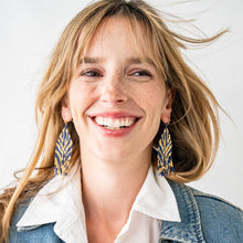 Load image into Gallery viewer, Delilah Zebra Print Beaded Fringe Earrings Navy + Gold
