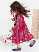 Load image into Gallery viewer, Girls Tis The Season Plaid Ruffle Bow Dress
