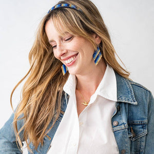 Frida Diagonal Ombre Stripes Beaded Earrings Blue