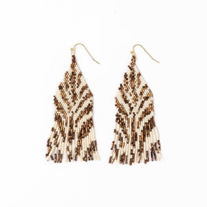 Delilah Zebra Print Beaded Fringe Earrings Bronze + Ivory