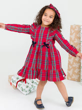 Load image into Gallery viewer, Girls Tis The Season Plaid Ruffle Bow Dress
