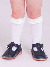 Load image into Gallery viewer, Girls 3-Pack Knee High Ruffle Socks - Dark Cherry, White, &amp; Fir Green
