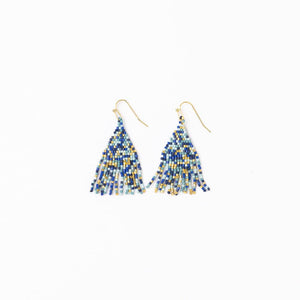 Cassie Mini Confetti Short Fringe Earrings Blue + Gold