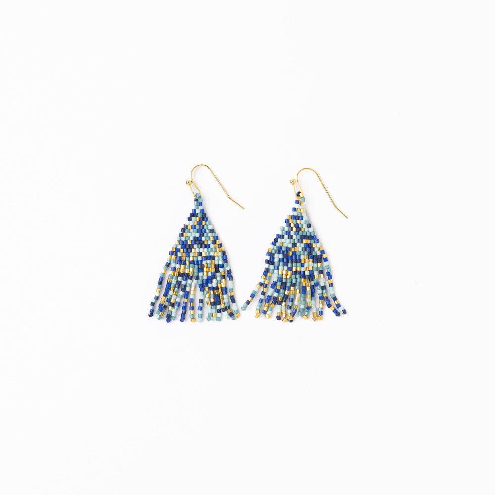 Cassie Mini Confetti Short Fringe Earrings Blue + Gold
