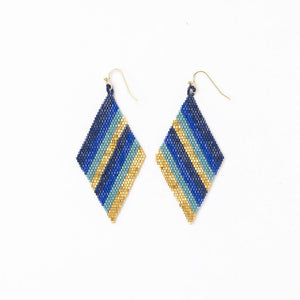 Frida Diagonal Ombre Stripes Beaded Earrings Blue
