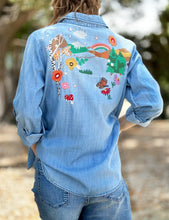 Load image into Gallery viewer, “Happy Place” Embroidered Denim Shirt
