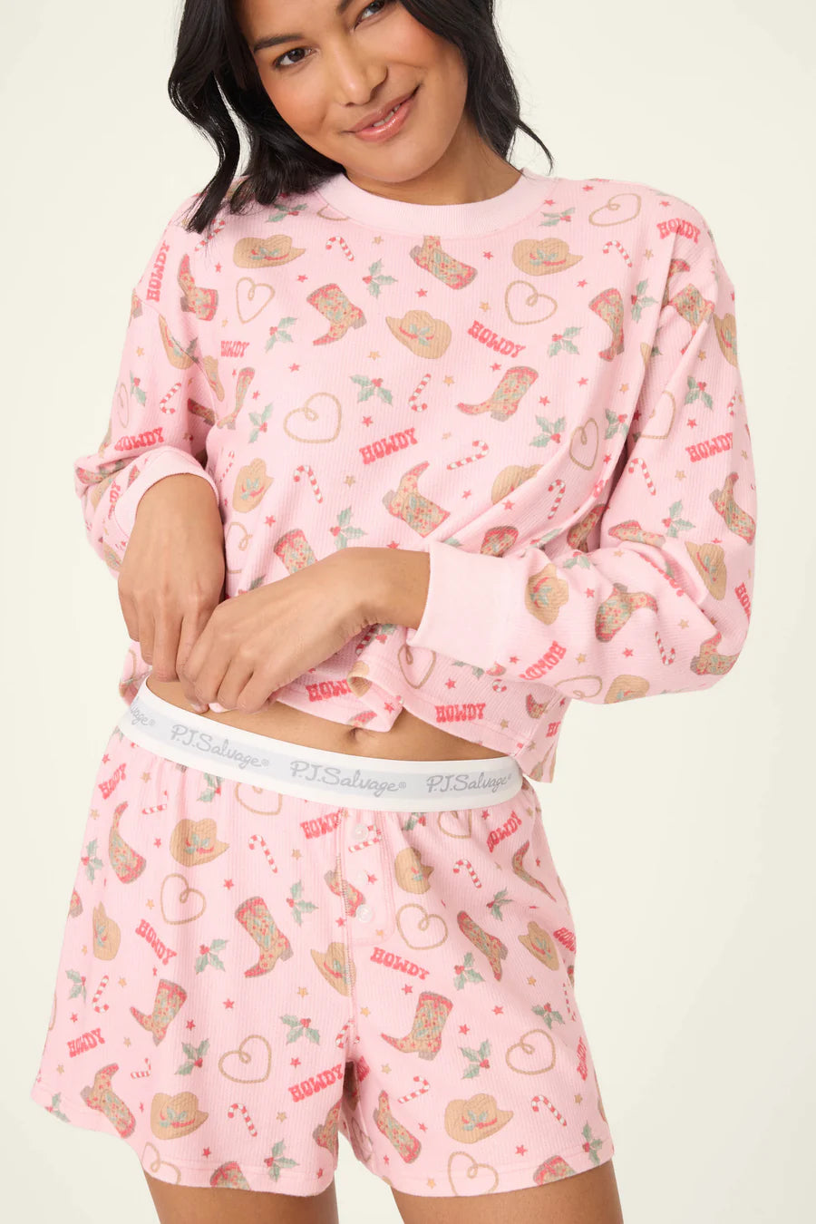 PJ Salvage Boyfriend Boxer Western Holiday Print Short Set