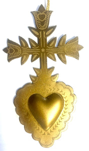 Embossed Metal Sacred Heart Ornament