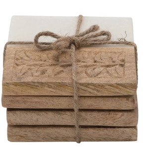 Marble and Hand-Carved Wood Coasters