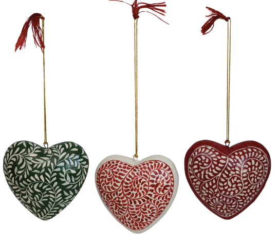 Hand-Painted Paper Mache Heart Ornament