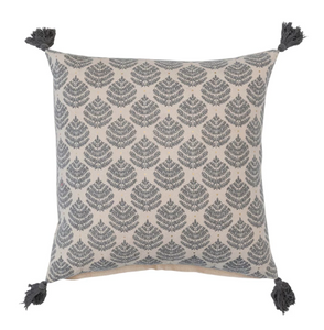 Square Cotton Printed Pillow w/ Leaf Pattern & Tassels