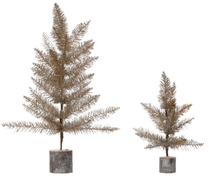 Tinsel Tree with Wood Slice Base