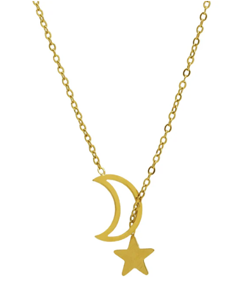 Moon and Back Gold Necklace
