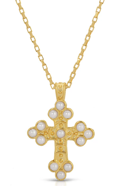 Elizabeth Pearl Cross Necklace