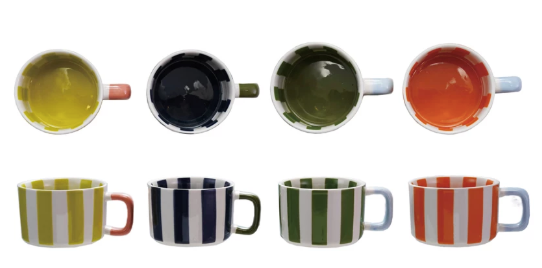 Hand-Painted Stoneware Striped Mug