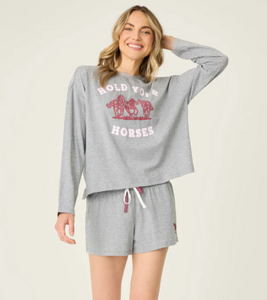 Hold Your Horses Horse Print PJ Short Set