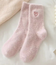 Load image into Gallery viewer, Heart Embroidery Fuzzy Plush Socks
