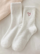 Load image into Gallery viewer, Heart Embroidery Fuzzy Plush Socks
