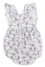 Load image into Gallery viewer, Sage Green and Smoky Blue Floral Print Organic Cotton Muslin Sunsuit Romper
