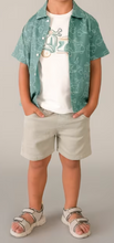 Load image into Gallery viewer, Vespa Scooter Linen Aqua Green Button Boy Dress Shirt

