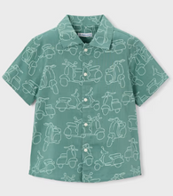 Load image into Gallery viewer, Vespa Scooter Linen Aqua Green Button Boy Dress Shirt
