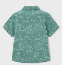 Load image into Gallery viewer, Vespa Scooter Linen Aqua Green Button Boy Dress Shirt
