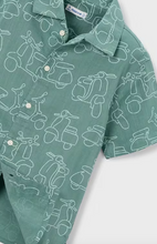 Load image into Gallery viewer, Vespa Scooter Linen Aqua Green Button Boy Dress Shirt

