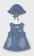 Load image into Gallery viewer, Baby Girl Denim Strawberry Dress &amp; Hat Set
