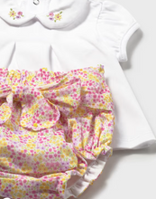 Load image into Gallery viewer, Sunny Yellow Pink Floral Baby Girl Button Sweater and Bloomers Set
