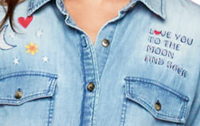 Load image into Gallery viewer, "To The Moon and Back" Embroidered Light Weight Blue Denim Women Shirt
