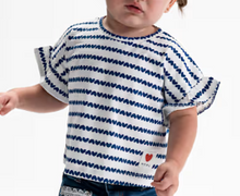 Load image into Gallery viewer, Navy Blue Mini Heart Printed Ruffle Sleeve Baby Girl T-Shirt by Mayoral
