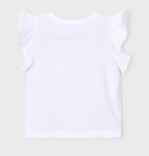 Load image into Gallery viewer, White or Tangerine Soft Cotton Ruffle Lace Sleeve Girls T-Shirt by Mayoral
