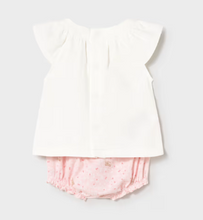 Load image into Gallery viewer, Embroidered Floral Ruffle Top with Pink Kitty Cat Baby Girl Bloomers by Mayoral
