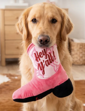 Load image into Gallery viewer, Pink Cowgirl Boot Plush Dog Toy by Haute Diggity Dog
