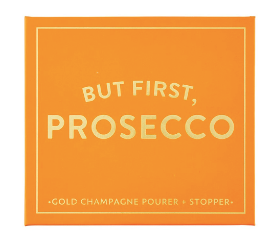 Champagne Stopper + Pourer Book Box - But First, Prosecco