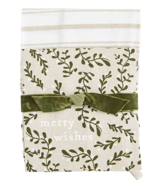 White & Green Christmas Towel Set