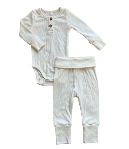 Ribbed Henley Bodysuit Set