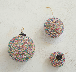 Multi-Color Recycled Glass Ball Ornament with Sequins